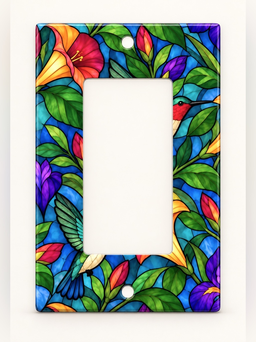 Stained Glass Hummingbird Floral Rocker GFCI Wall Plate Cover